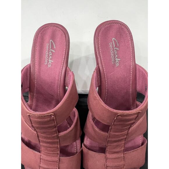 Clarks Strappy Slip On Sandals Women Size 7 Rose Mauve Leather Low Heel Comfort - Picture 11 of 15